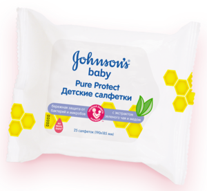 Джонсонс беби салфетки влажные Pure Protect 25шт